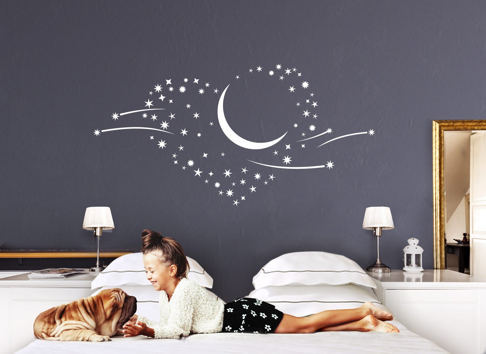 Наклейка на стіну Grandora 1011W Серце Місяць Катапульта 120 x 58 cm Білий, фото №2
