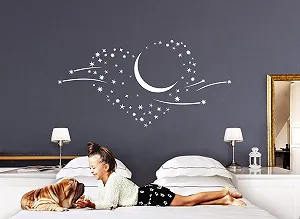 Наклейка на стіну Grandora 1011W Серце Місяць Катапульта 120 x 58 cm Білий synthetic.ua - Фото 1