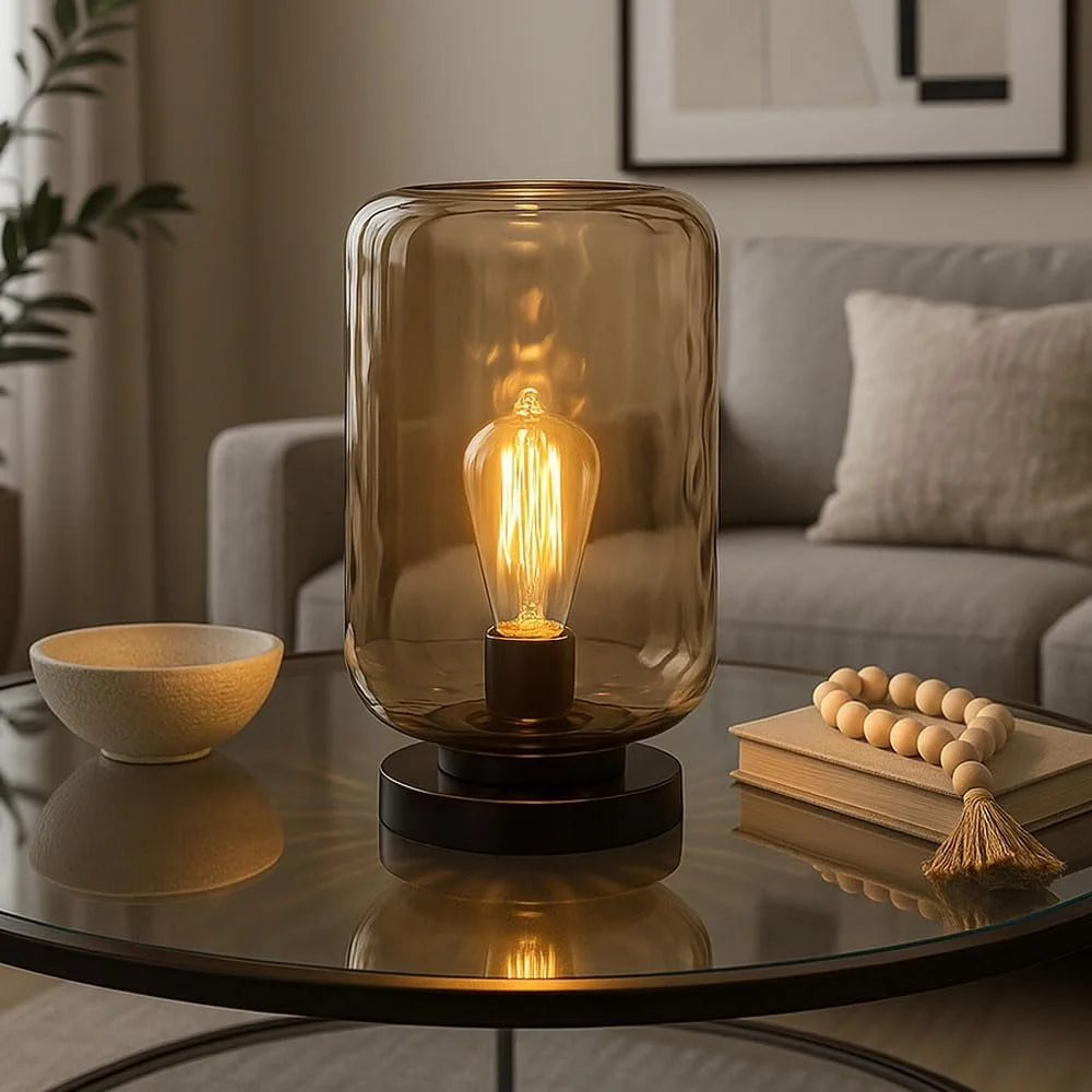 Настольная лампа GLOBO Retro Стекло Янтарный Прозрачный Черный 1x E27 19 x 32.5 см, фото №4