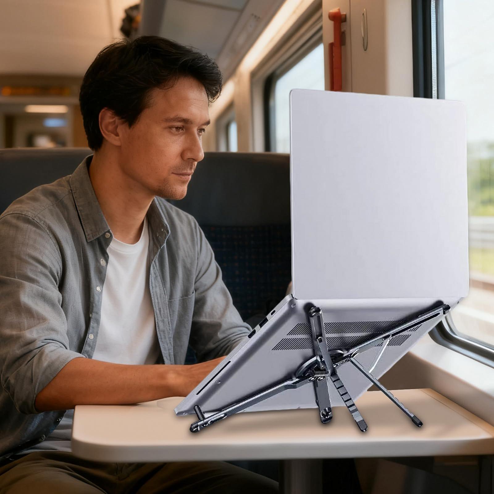 Подставка для ноутбука Регулируемая, складная, портативная. Магнитный держатель для телефона, нескользящая основа, эргономичный дизайн высоты, фото №5