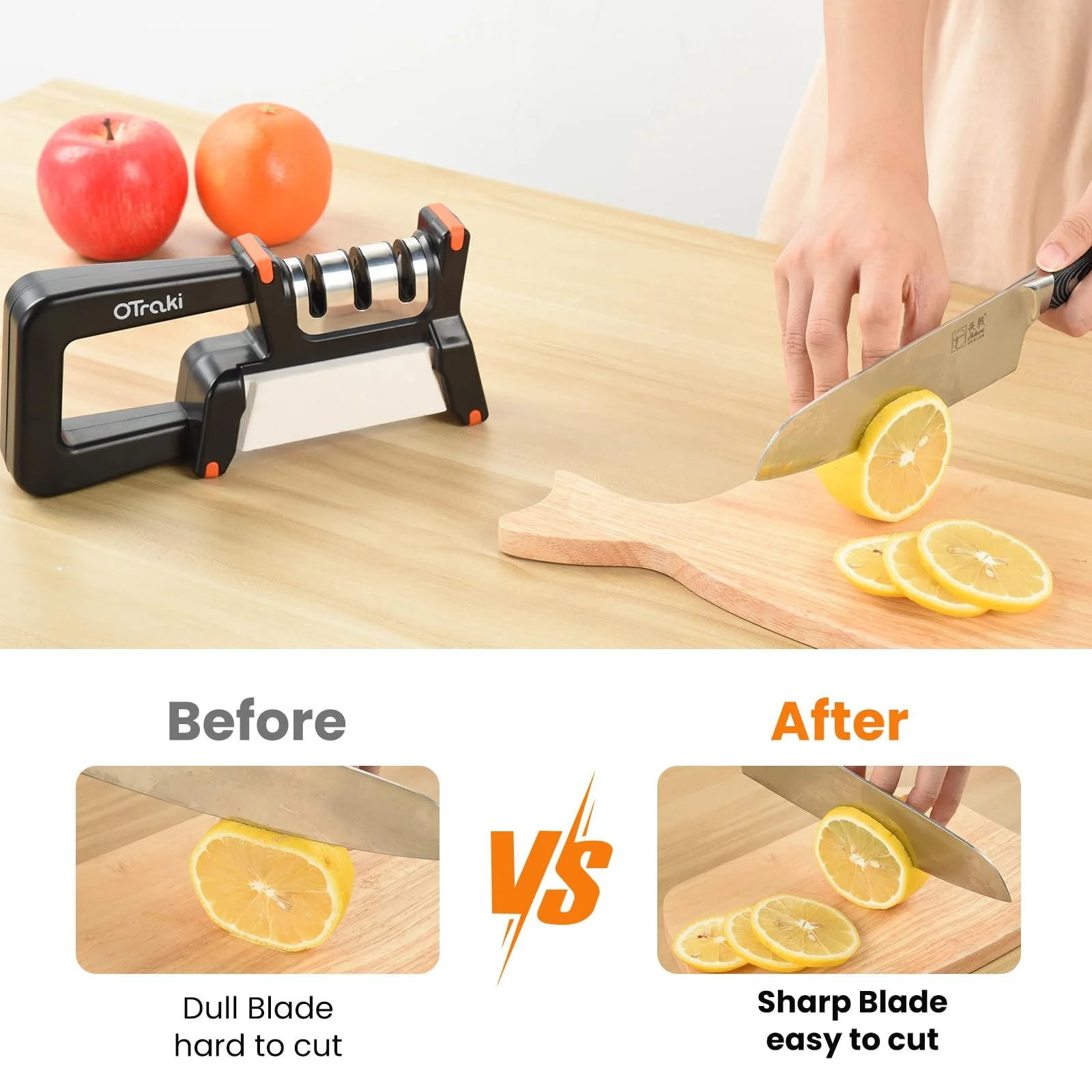 Точилка для ножів OTraki 4-в-1 ручна зі змінним точильним каменем, фото №4