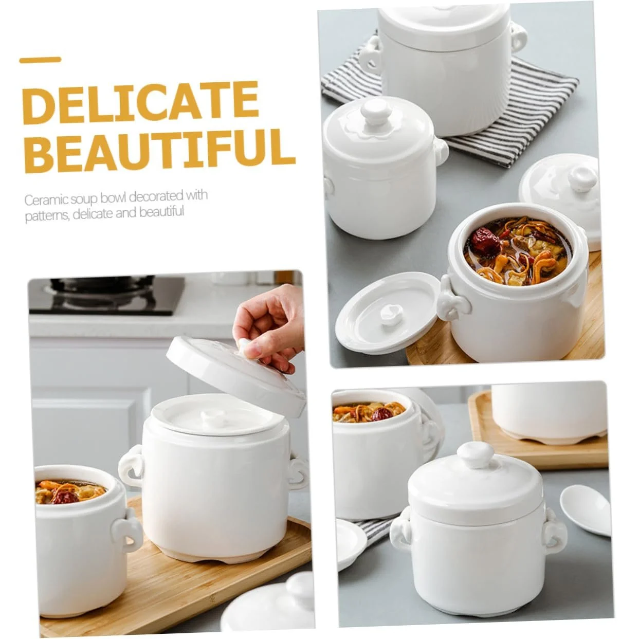 Кастрюля для тушения Homoyoyo керамическая с крышкой жаростойкая терракотовая, фото №5