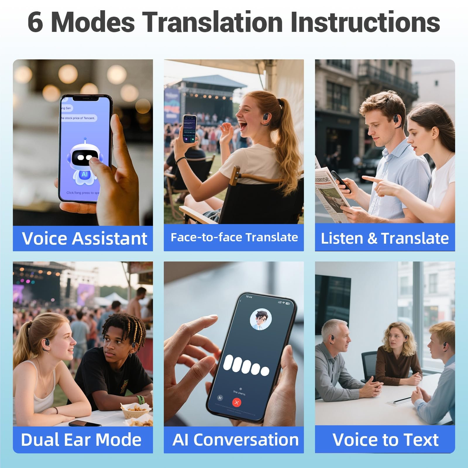 Наушники-переводчики AI 4-в-1, Bluetooth 5.4, для изучения, фото №4