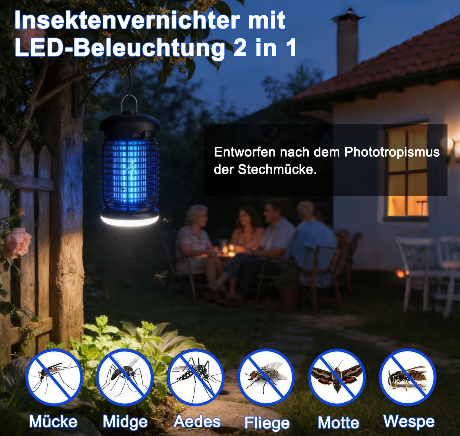 Знищувач комах електричний WUEAOA 4200 V 15 W UV LED IPX4 водонепроникний, фото №2