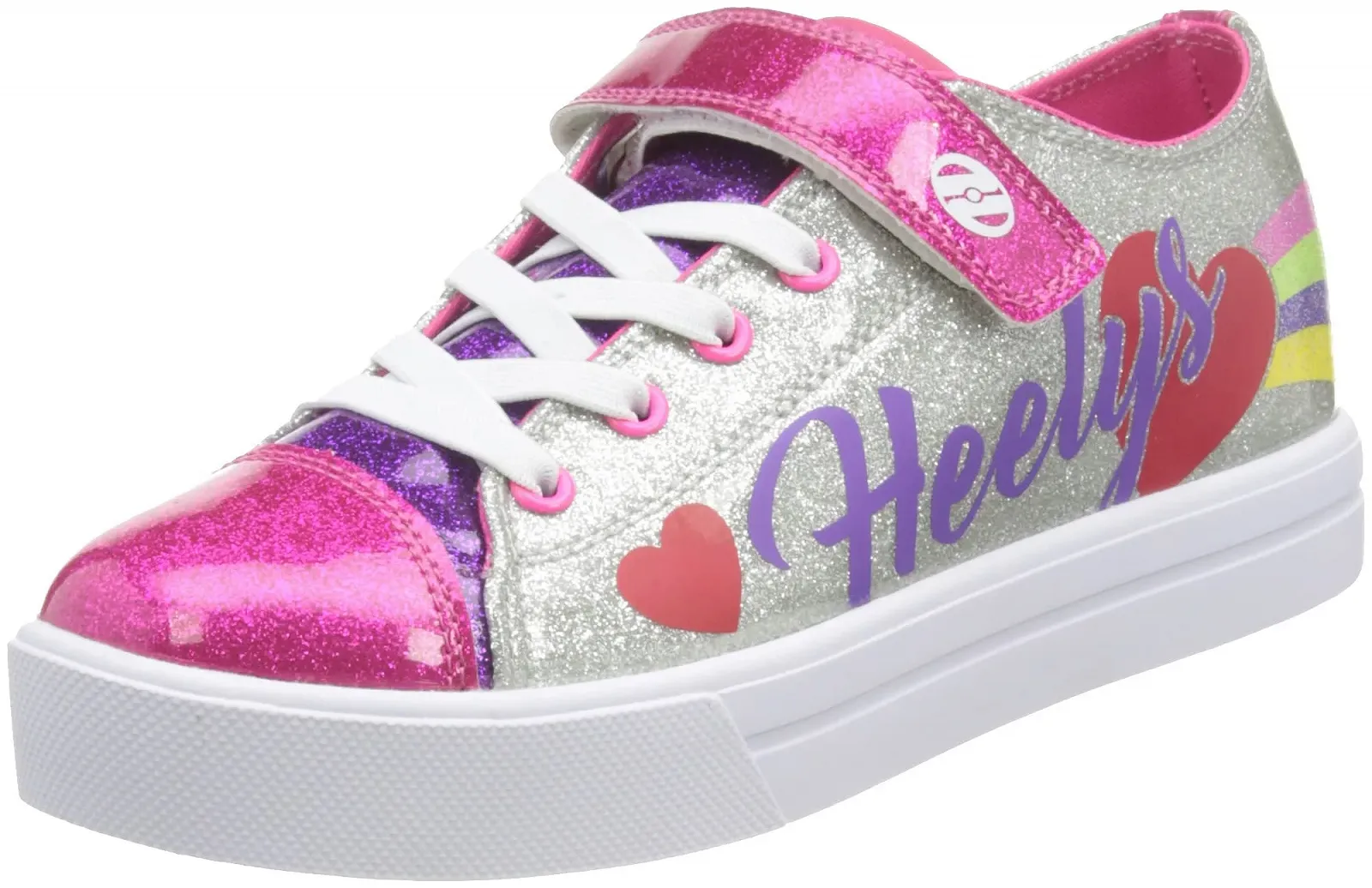 Кроссовки на колёсиках Heelys Серебряный Радужное сердце UK, фото №1 Кроссовки на колёсиках Heelys Серебряный Радужное сердце UK, фото №1