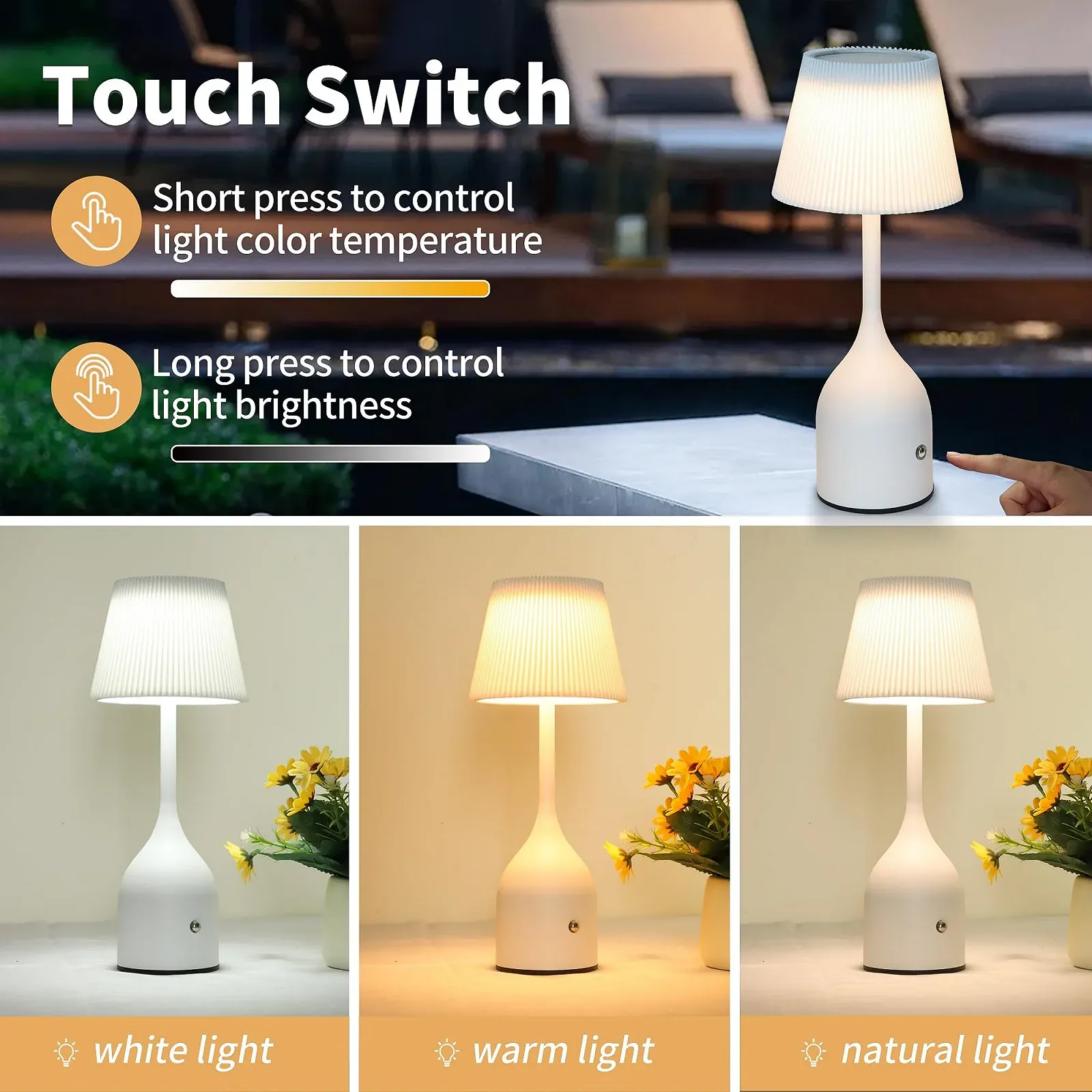 Настільна лампа Mr. White LED бездротова акумуляторна 5200 мАг з 2 абажурами Біла, фото №3