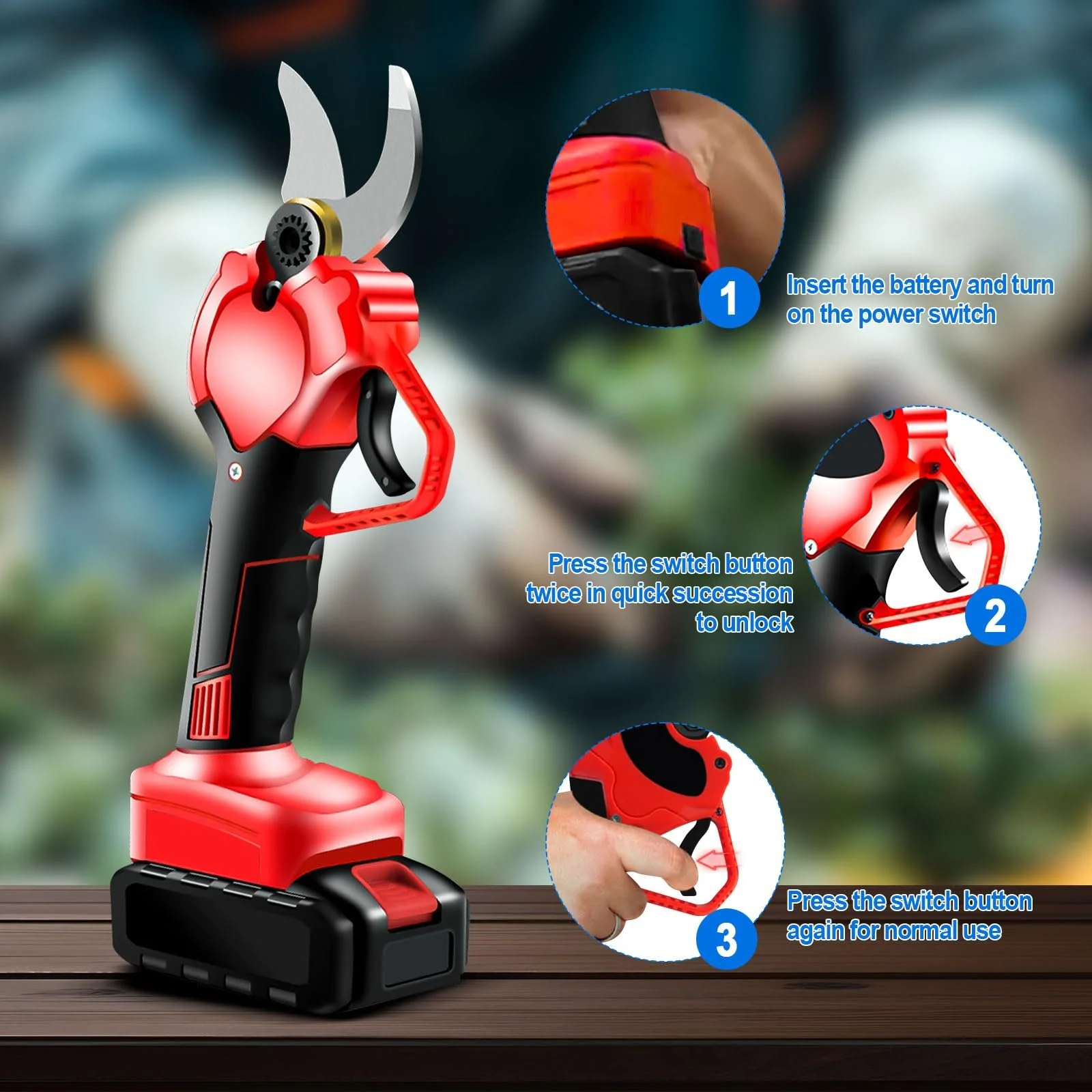 Секатор електричний Gotrain 40 мм акумуляторний з безщітковим двигуном та акумулятором 2000 мА, фото №4