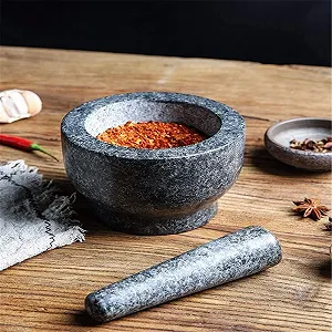 Ступка з товкачиком гранітна Чаша і млин з натурального каменю для спецій, приправ, паст, песто і гуакамоле synthetic.ua - Фото 1