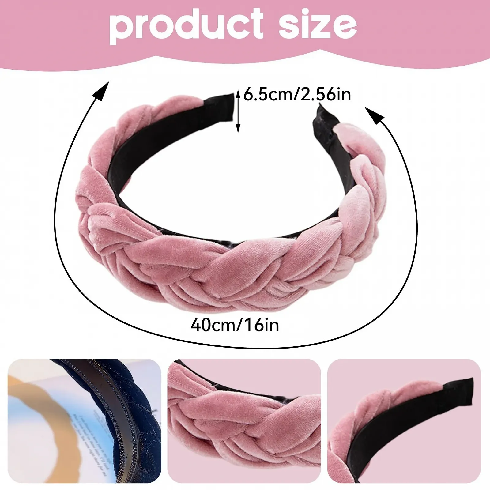 Жіночий обруч для волосся Braided з еластичною регульованою стрічкою рожевий, фото №2 Жіночий обруч для волосся Braided з еластичною регульованою стрічкою рожевий, фото №2