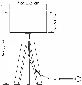 Настільна лампа MeLiTec T169-1 Скандинавська дерев'яна з чорним тканинним абажуром 55 см synthetic.ua - Фото 1