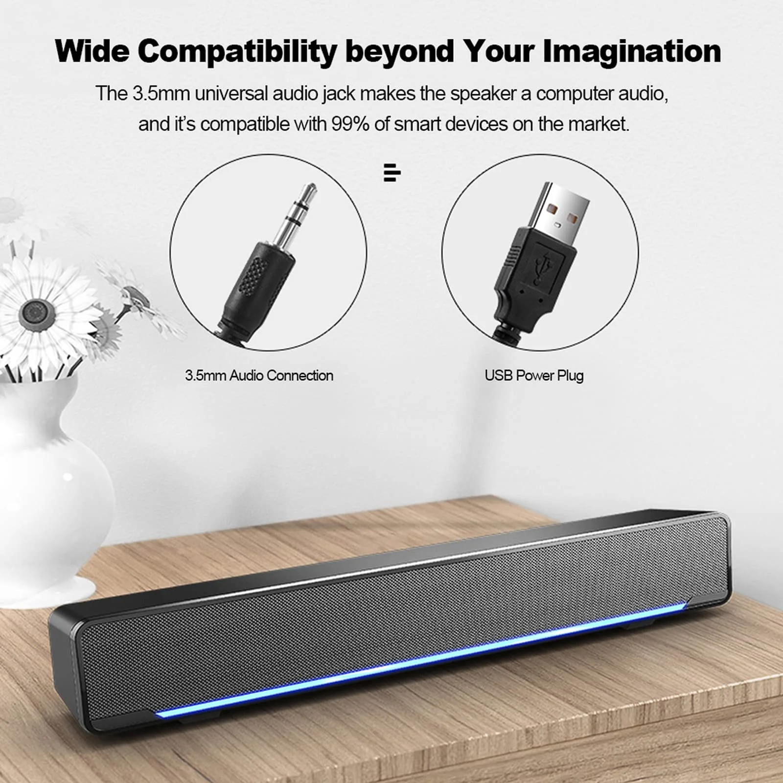 Soundbar Mini Стерео Сабвуфер Бас Окружающий Звук Колонка Проводной Плеер USB/3.5mm Audio Input для ПК Ноутбук Смартфон Планшет MP3 MP4, фото №6