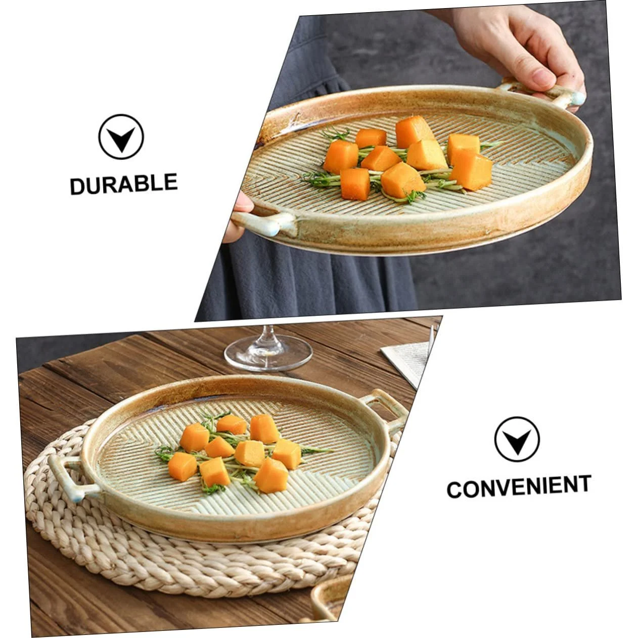 Форма для запекания керамическая прямоугольная с ручками ретро жаростойкая, фото №6