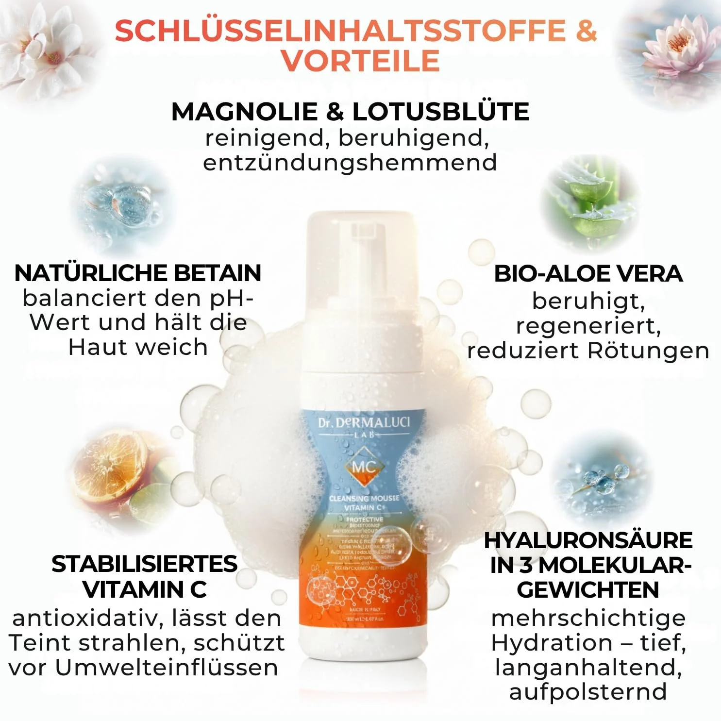 Мус для вмивання з вітаміном C 150 мл Органічний | Для чутливої шкіри | Зволожуючий, освітлюючий, заспокійливий, фото №4