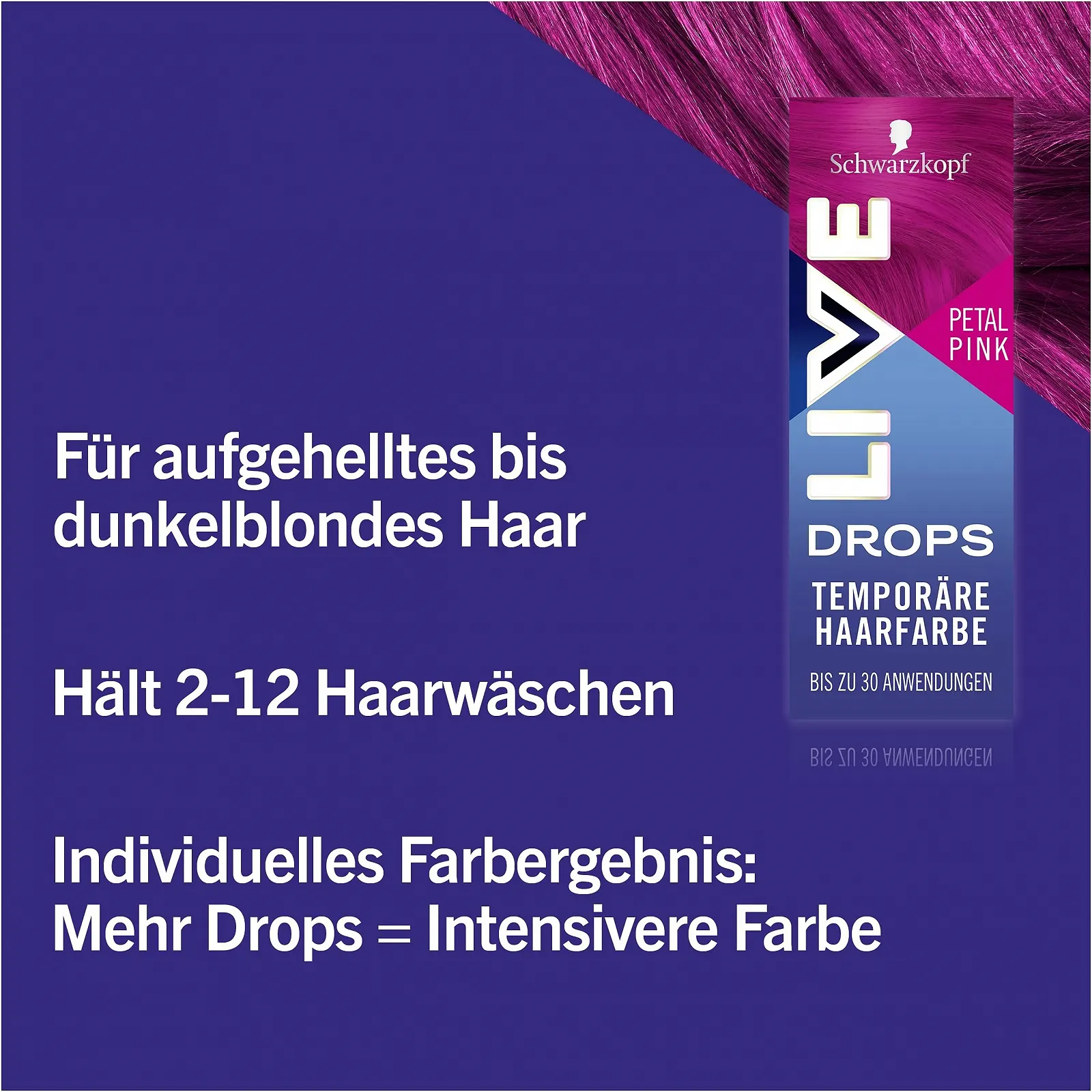 Тимчасова фарба для волосся Schwarzkopf Live Color Drops Petal Pink, 30 мл, фото №4 Тимчасова фарба для волосся Schwarzkopf Live Color Drops Petal Pink, 30 мл, фото №4