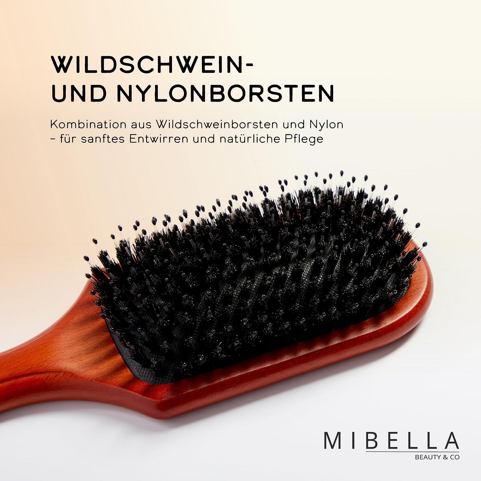 Щітка для волосся MIBELLA BEAUTY & CO з щетиною кабана та нейлоновою щетиною, лопаткова щітка для масажу голови та догляду за волоссям - щітка виготовлена з екологічно чистого бука, фото №4