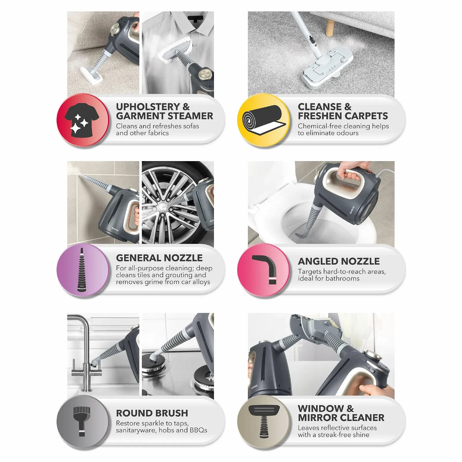 Пароочисник Beldray 15-в-1, безхімічне очищення, готовий до використання за 20 секунд, резервуар для води 550 мл, 1350 Вт, фото №7 Пароочисник Beldray 15-в-1, безхімічне очищення, готовий до використання за 20 секунд, резервуар для води 550 мл, 1350 Вт, фото №7