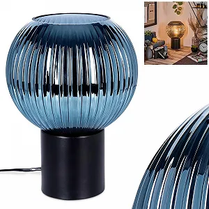 Настільна лампа HOFSTEIN Koyoto металева 20 см E27 чорна/синя - Фото 1