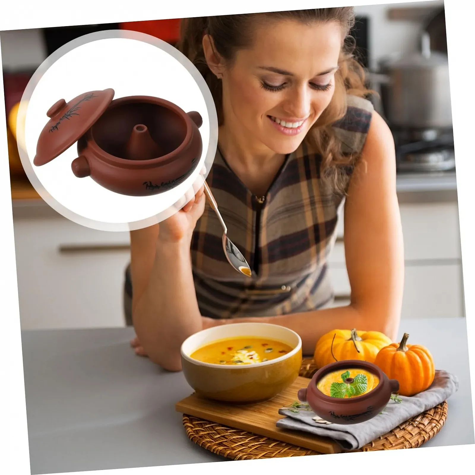 Керамическая кастрюля-пароварка VALICLUD для тушения и варки супа для домашнего использования, фото №7