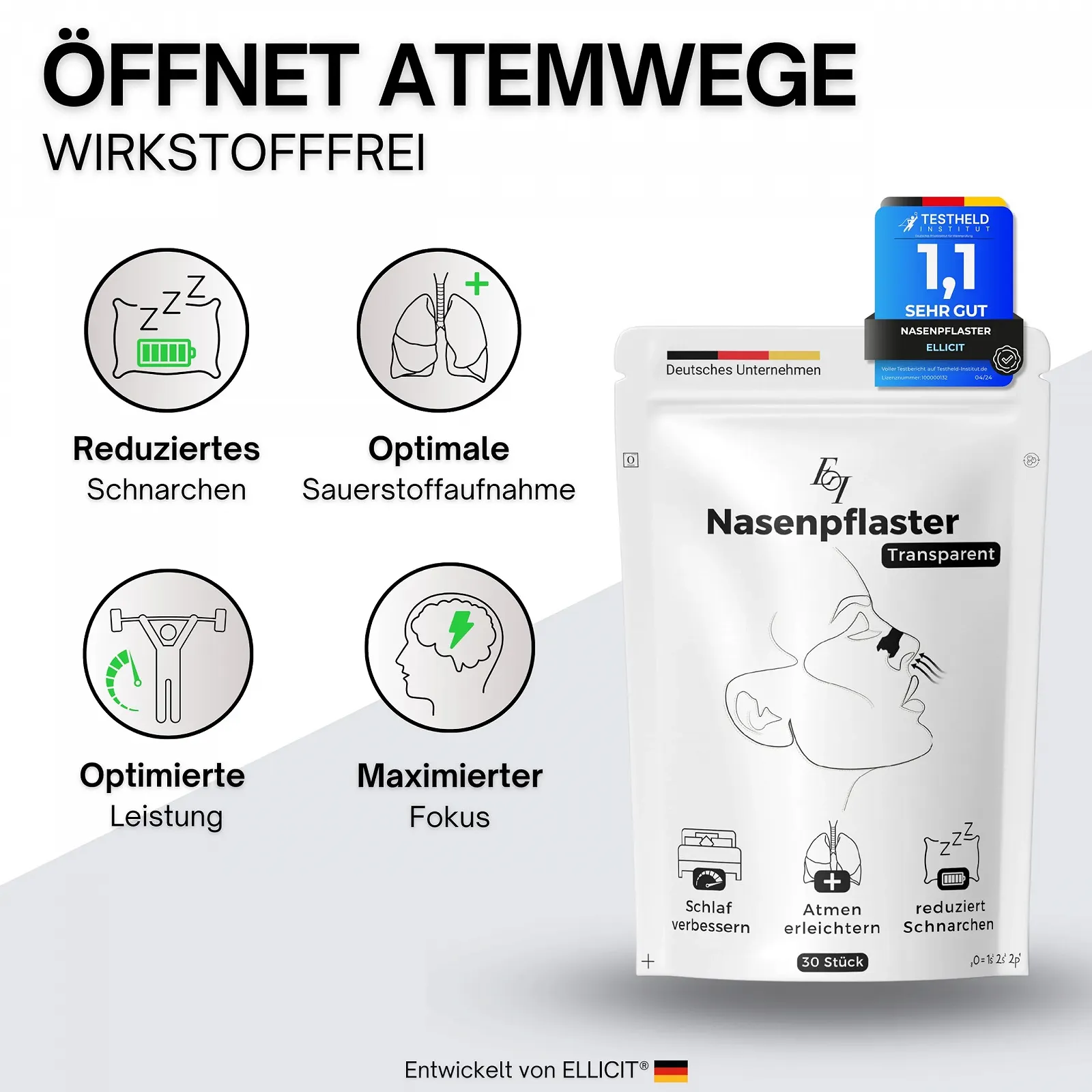Пластирі на ніс El licit Прозорі, 30 шт, Преміум, Проти хропіння, Екстра фіксація, фото №2