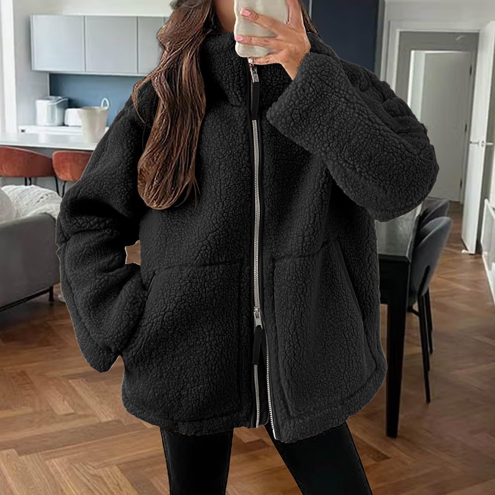 Куртка Teddy Fleece Женская Теплая Зимняя Куртка Teddy Fleece с Карманами на Молнии Зимнее Пальто Плюшевая Куртка, фото №2