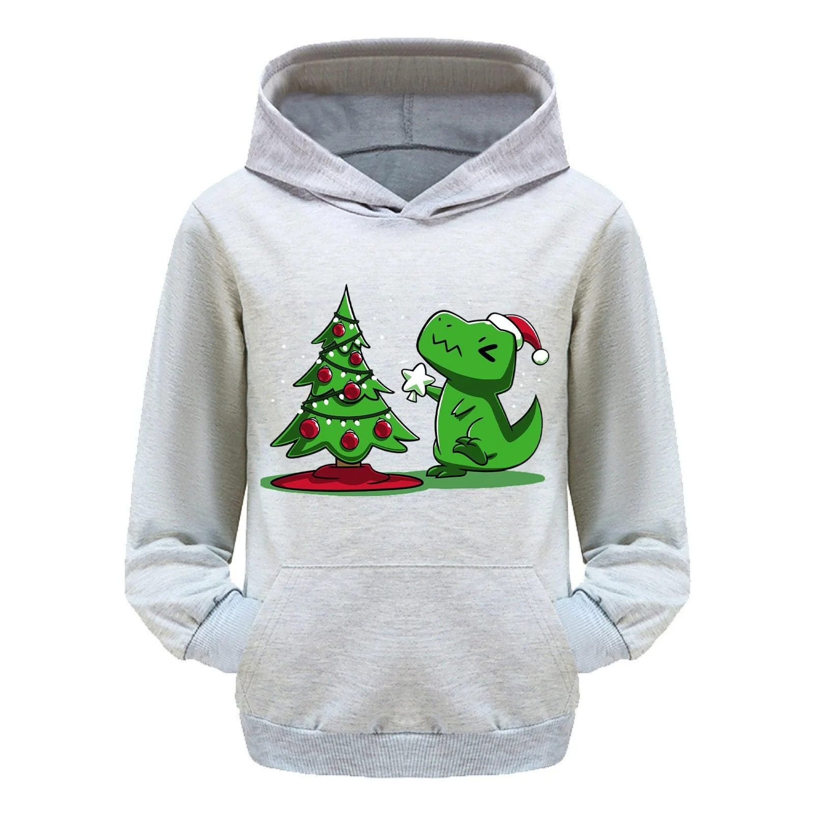 Худи Детский Для девочки - Детский Рождественский Мультяшный Динозавр Принты Длинный рукав Теплый Худи Пуловер Топы, фото №1