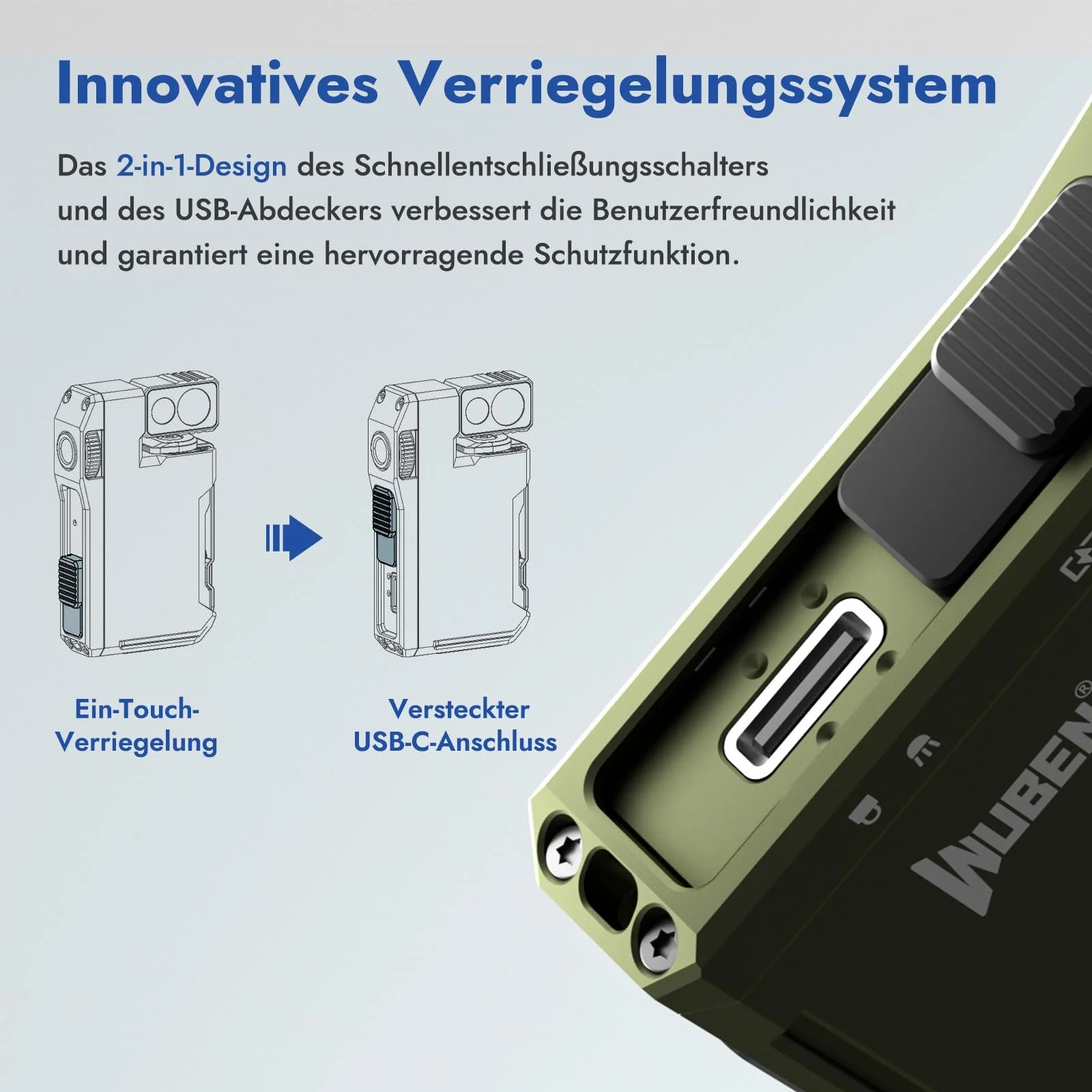 Міні ліхтарик-брелок WUBEN G5 LED 400 люмен з RGB підсвічуванням, 6 режимів EDC, акумуляторний, IP68 водонепроникний, зелений, фото №7