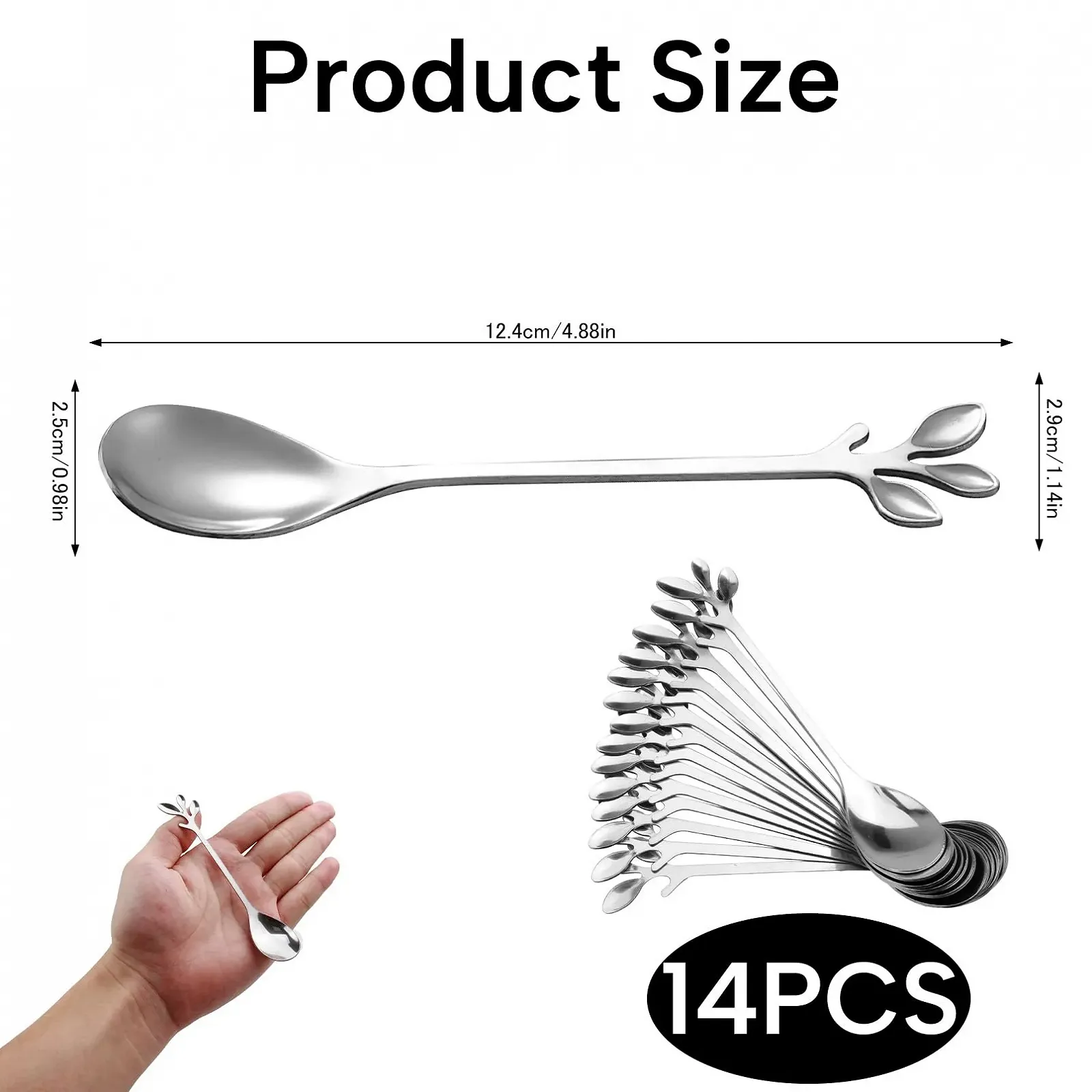 Ложка Кавова Лист з нержавіючої сталі, срібна, 14 шт, фото №2 Ложка Кавова Лист з нержавіючої сталі, срібна, 14 шт, фото №2