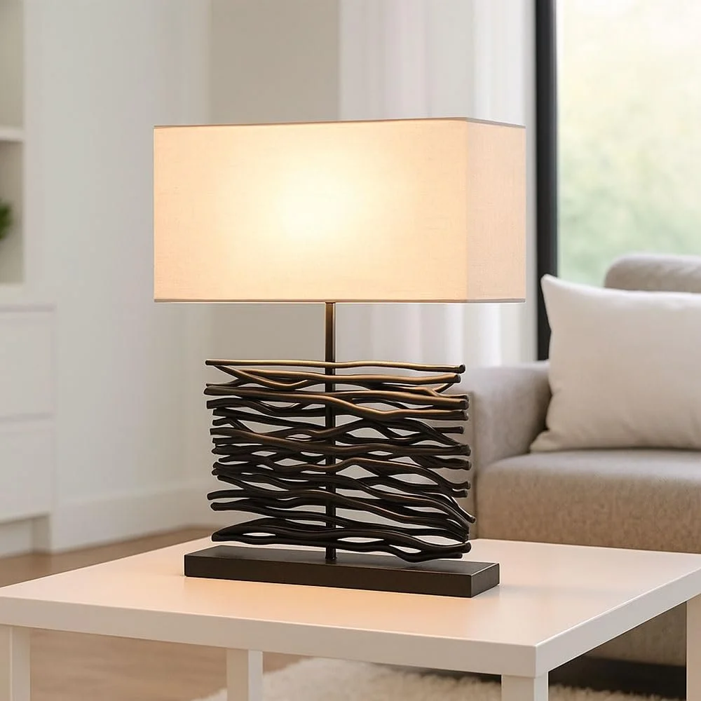 Настольная лампа Globo Дерево Черная Ткань Серая E27 В 50 см, фото №5