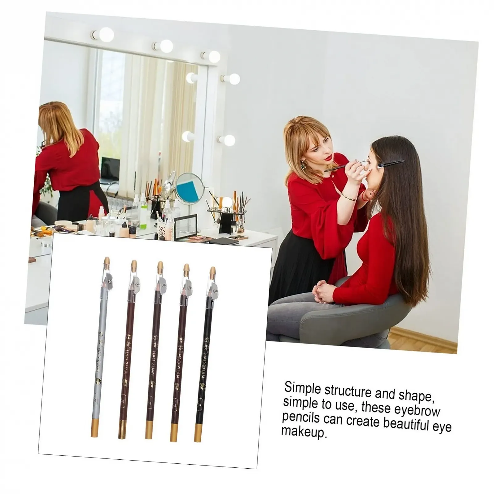 Карандаш для глаз minkissy, 5 шт, точилка, коричневый, фото №2