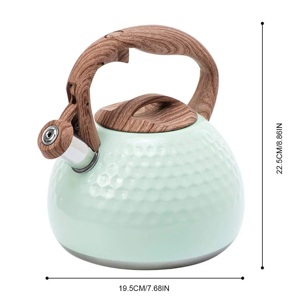 Чайник 3 л з свистком Нержавіюча сталь Дерев'яна ручка Газова плита Індукційна плита Термостійкий Зелений, фото №6