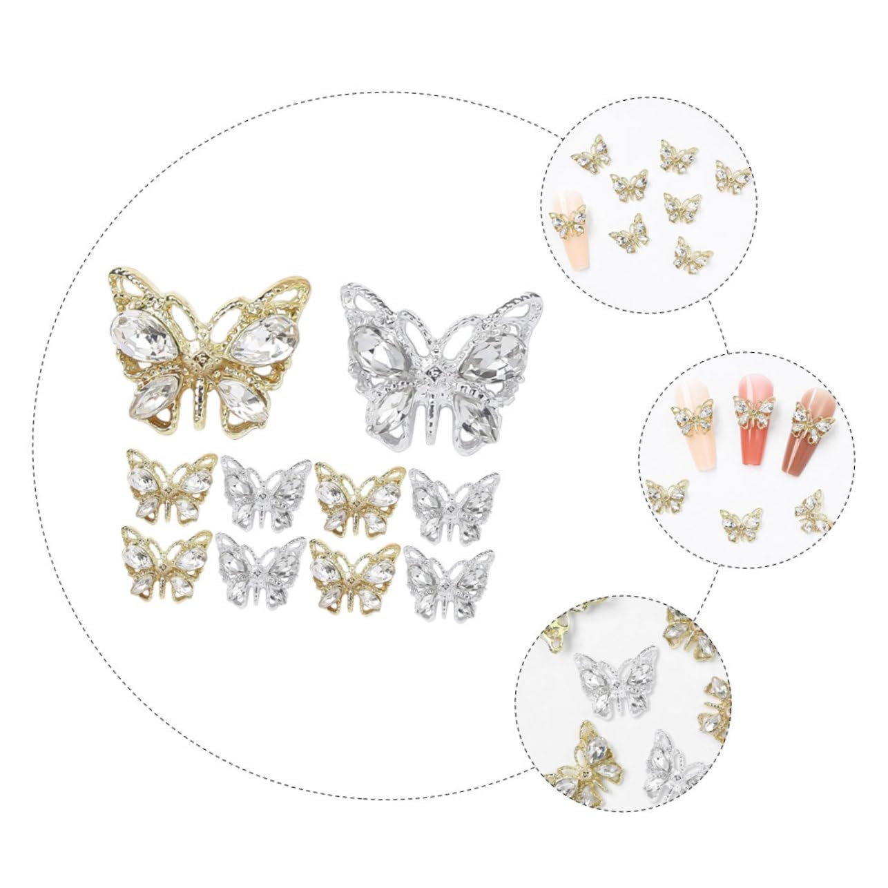3D Украшения для ногтей Бабочки Акриловые Стразы Набор из 10 шт. Металлические подвески для маникюра, фото №5