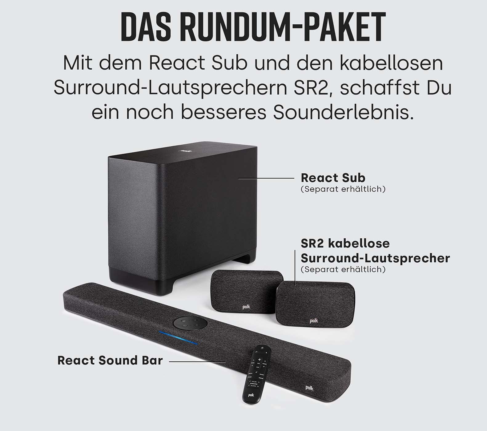 Soundbar Polk Audio React Home Cinema с встроенной Alexa DTS Dolby Digital WiFi Bluetooth HDMI ARC Оптический Вход, фото №4 Soundbar Polk Audio React Home Cinema с встроенной Alexa DTS Dolby Digital WiFi Bluetooth HDMI ARC Оптический Вход, фото №4