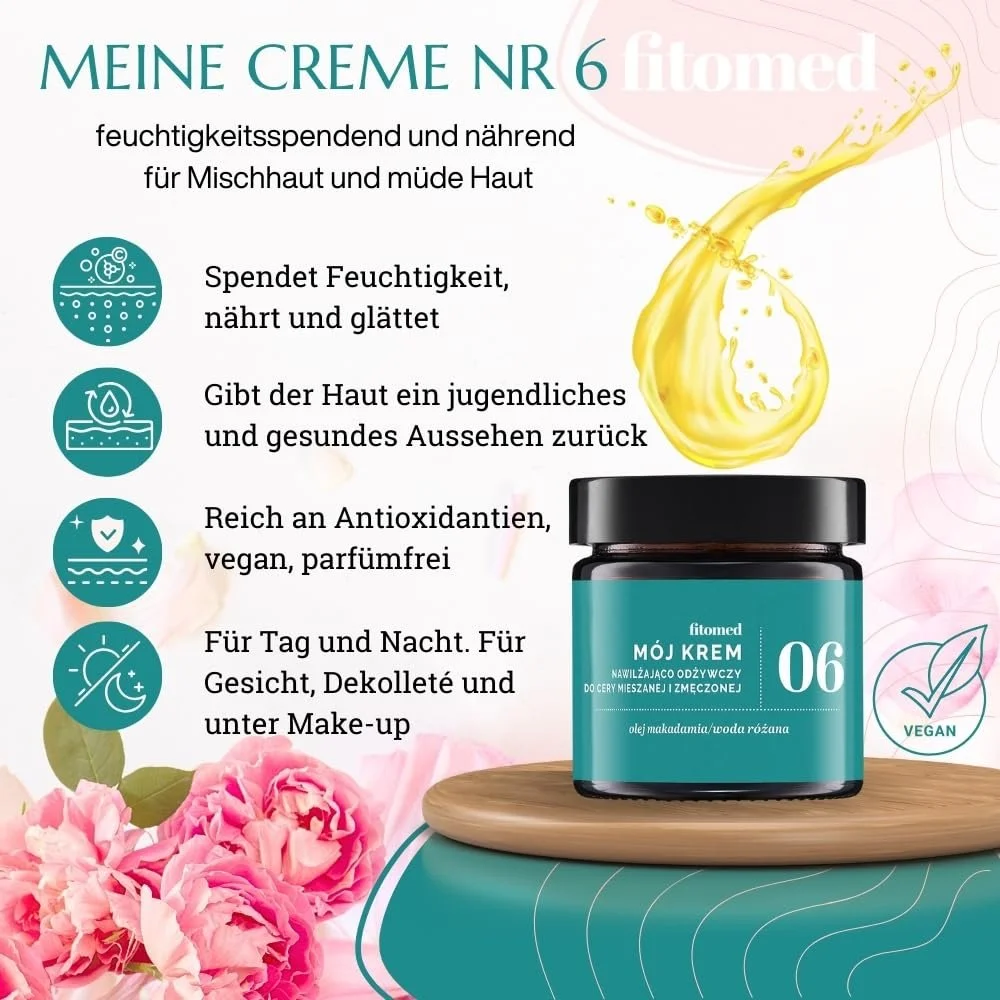 Крем для обличчя Fitomed Naturkosmetik для втомленої комбінованої шкіри зволожувальний веганський з гіалуроновою кислотою 55 г, фото №5 Крем для обличчя Fitomed Naturkosmetik для втомленої комбінованої шкіри зволожувальний веганський з гіалуроновою кислотою 55 г, фото №5