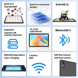 Планшет 10.1" Jikocxn K12 4+4/64Gb 4 ядра Android 13 6000 mAh Чорний synthetic.ua - Фото 1