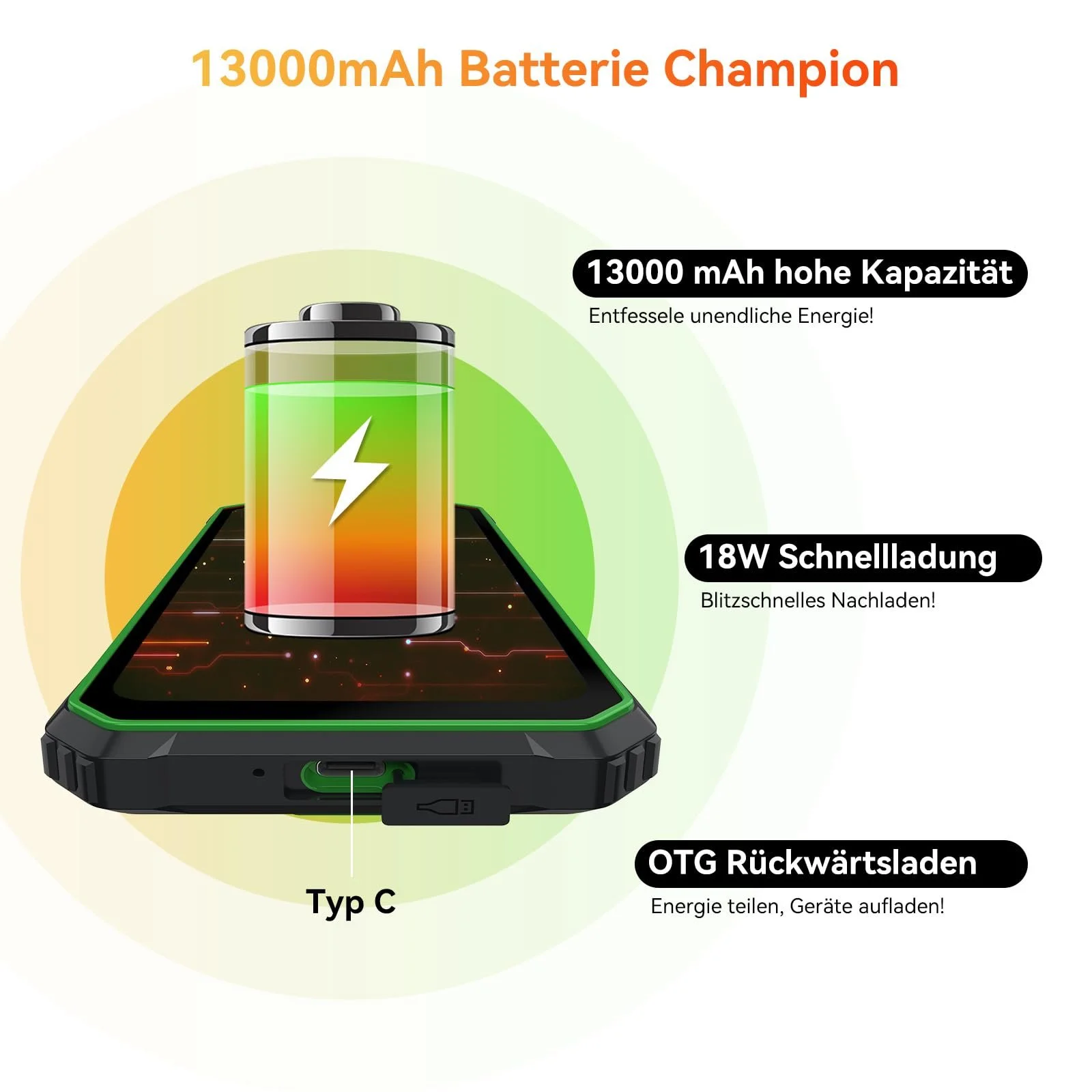 Смартфон Blackview BV6200 (2024) 13000 мАг 6.56" HD+ 64 ГБ/1 ТБ 13 Мп 4G Dual SIM, фото №3 Смартфон Blackview BV6200 (2024) 13000 мАг 6.56" HD+ 64 ГБ/1 ТБ 13 Мп 4G Dual SIM, фото №3