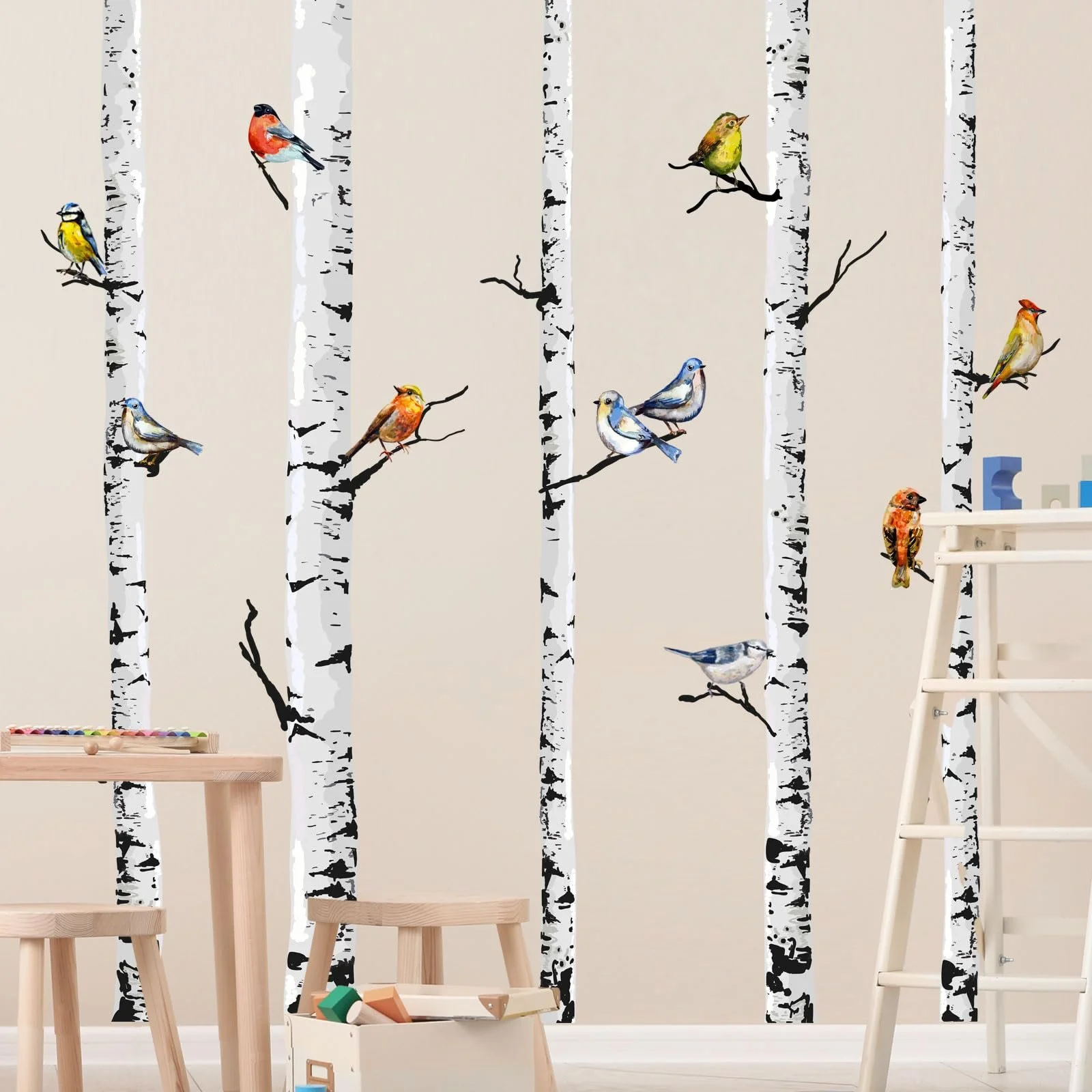 Наклейка на стіну Supzone XXL Береза 5 дерев Рослини Біла (В: 165 см) 4 аркуші, фото №1