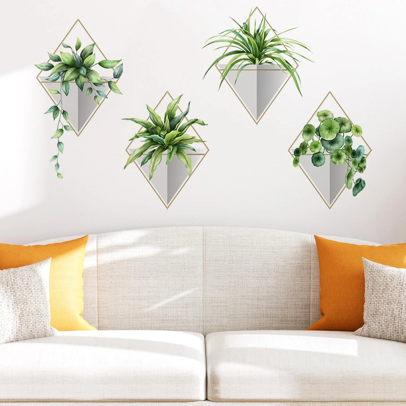 Наклейка на стіну Рослини 4 штуки Реалістичні зелені Самоклеючі Водонепроникні, фото №1