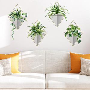 Наклейка на стіну Рослини 4 штуки Реалістичні зелені Самоклеючі Водонепроникні - Фото 1
