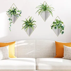 Наклейка на стіну Рослини 4 штуки Реалістичні зелені Самоклеючі Водонепроникні - Фото 1