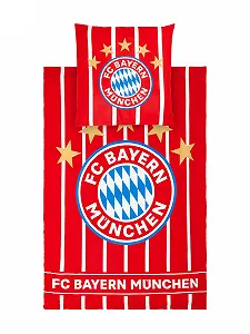 Комплект постільної білизни FC Bayern Munich підковдра та наволочка червоно-білі смуги 135 x 200 см - Фото 1