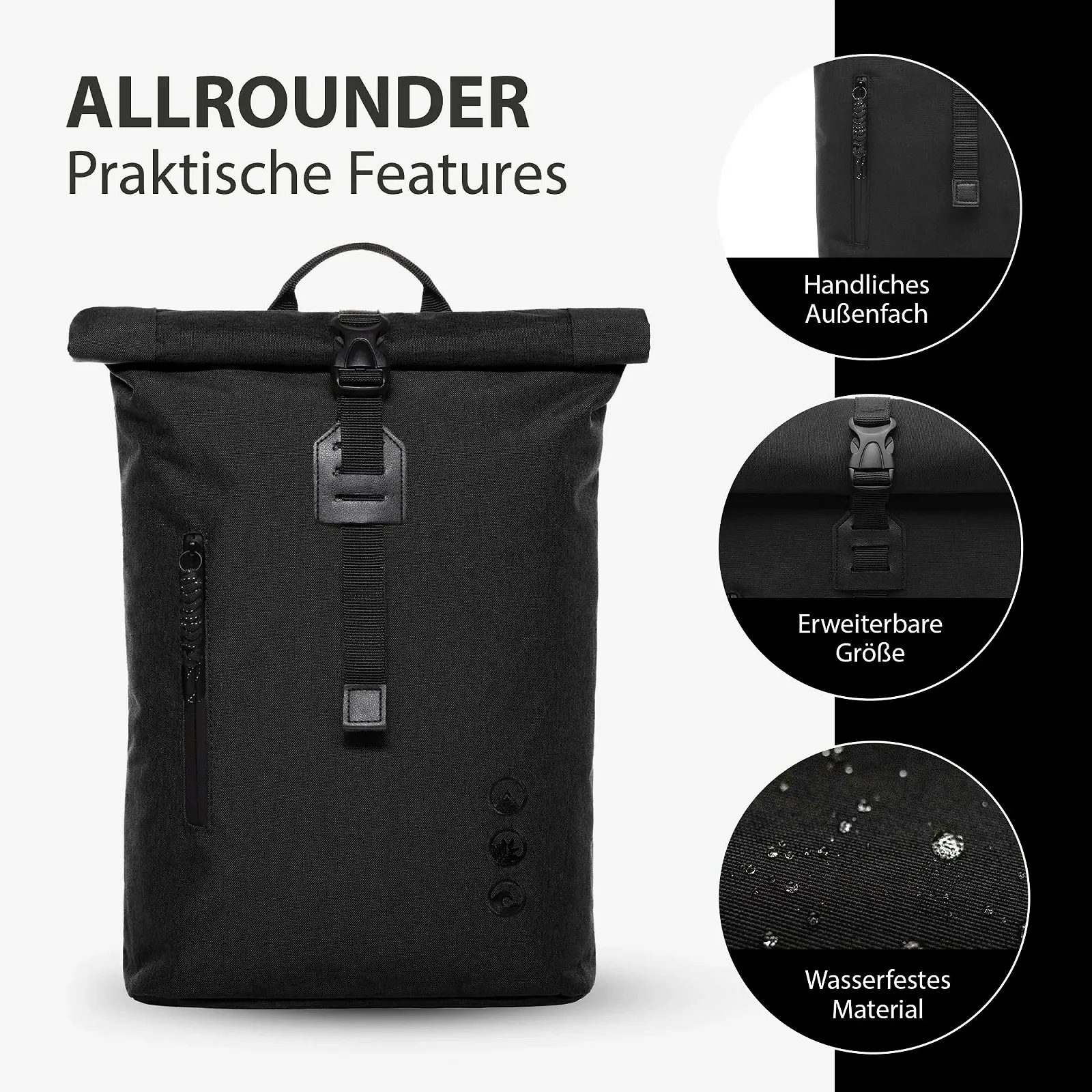 Рюкзак SONS OF ALOHA Alani Roll-Top Slim & Small Daypack 14 дюймів Black, фото №4 Рюкзак SONS OF ALOHA Alani Roll-Top Slim & Small Daypack 14 дюймів Black, фото №4