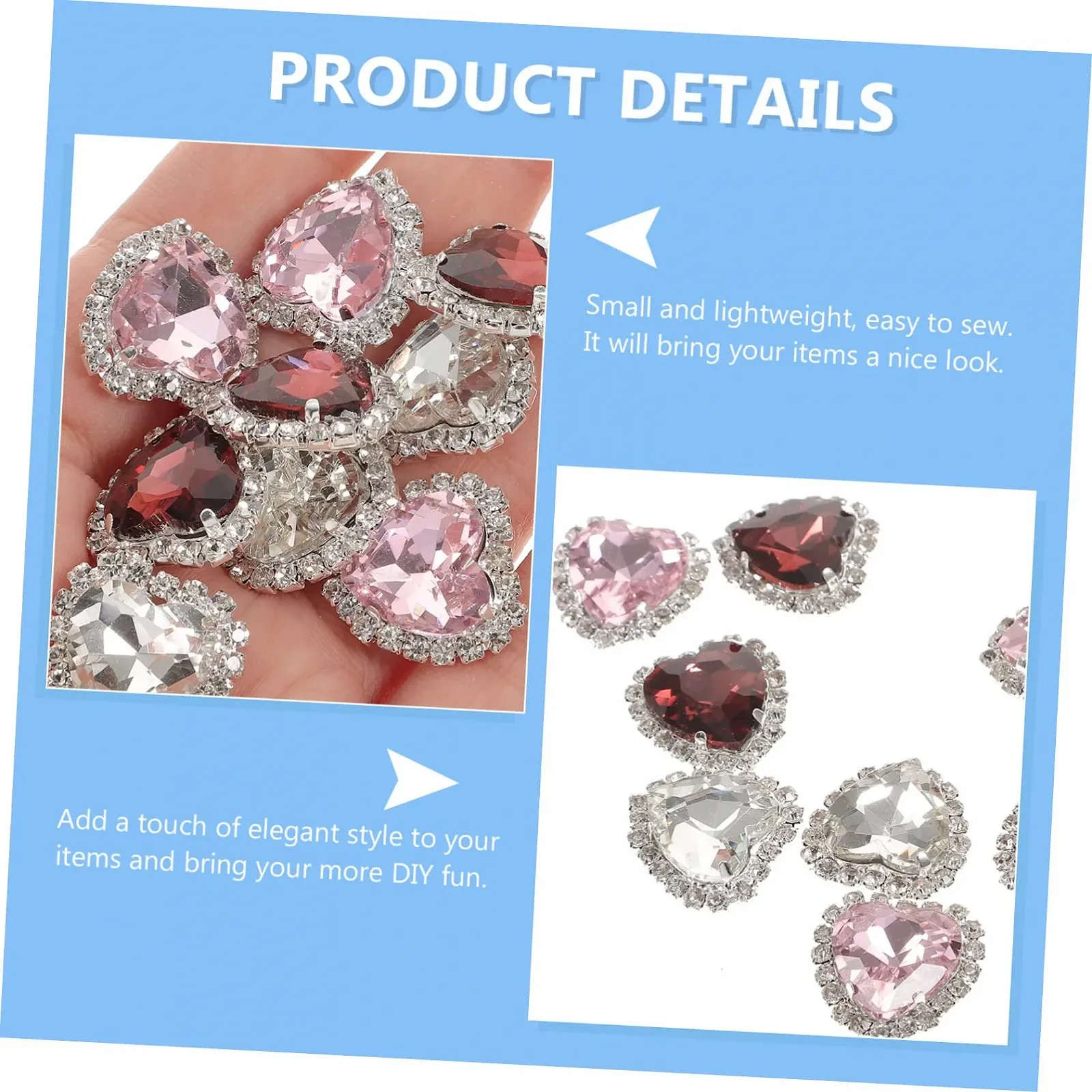 Ґудзики-стрази Серце Прозорий Винно-червоний, 30 шт, фото №8