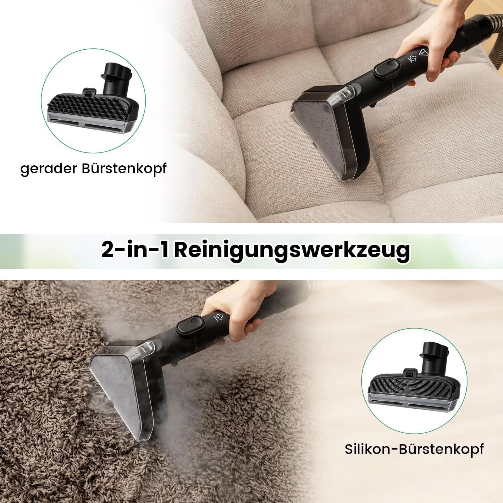 Миючий пилосос COSTWAY 1800 W для м'яких меблів та килимів з парою та стерилізацією, фото №3