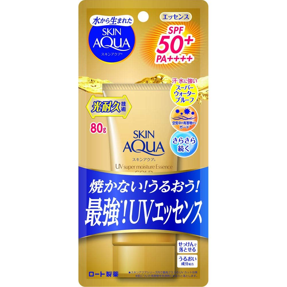 Эссенция Skin Aqua Super Moisture Gold SPF50+/PA++++, 80 г, солнцезащитная, увлажняющая, с гиалуроновой кислотой, водо- и потоустойчивая, фото №1