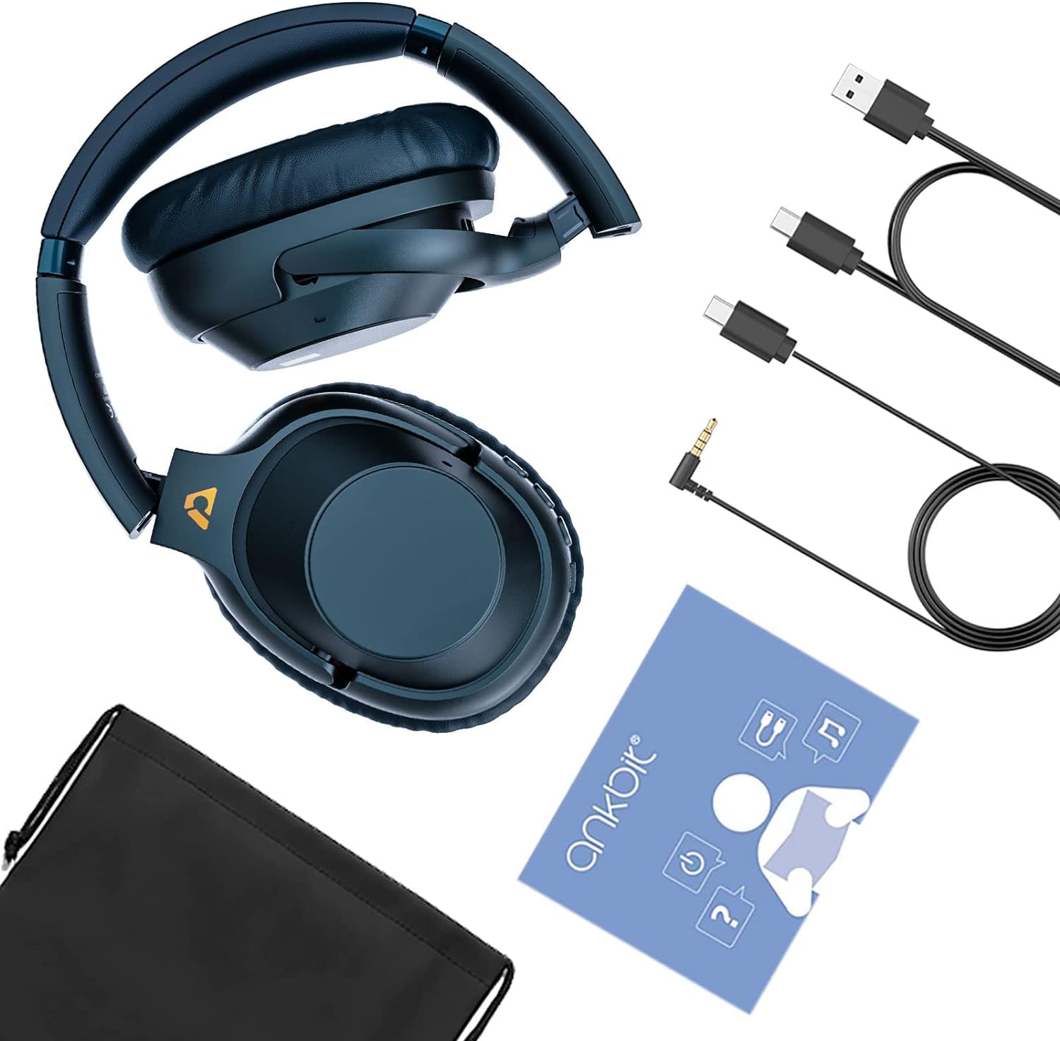 Наушники Ankbit E500Pro Hybrid Active Noise Cancelling, 90 часов воспроизведения беспроводные Bluetooth накладные с микрофоном, Hi-Fi звук, множественные подключения, комфортные ушные подушки, синие, фото №7