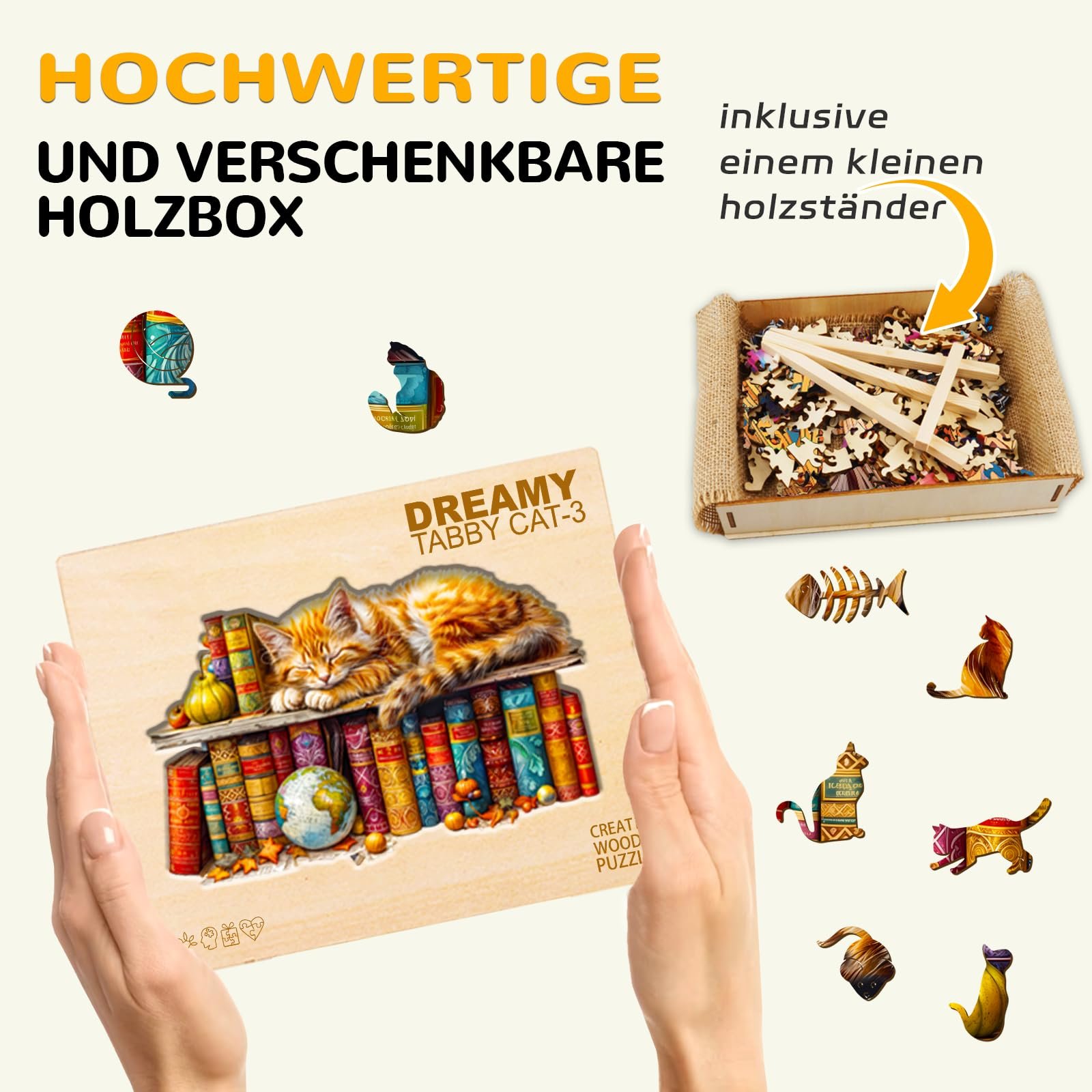 Деревянный пазл Sleepy Cat уникальные формы L-34 x 21.5 cm 235 деталей, фото №3