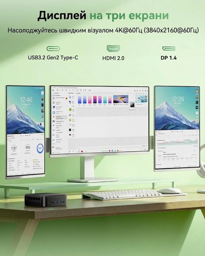 Міні ПК NiPoGi AM06PRO / AMD Ryzen 5 5500U / RAM 16GB / SSD 512GB / 1 x HDMI / 2 x LAN / Wi-Fi 6 / Bluetooth 5.2 / Windows 11 / Чорний, фото №4 Міні ПК NiPoGi AM06PRO / AMD Ryzen 5 5500U / RAM 16GB / SSD 512GB / 1 x HDMI / 2 x LAN / Wi-Fi 6 / Bluetooth 5.2 / Windows 11 / Чорний, фото №4