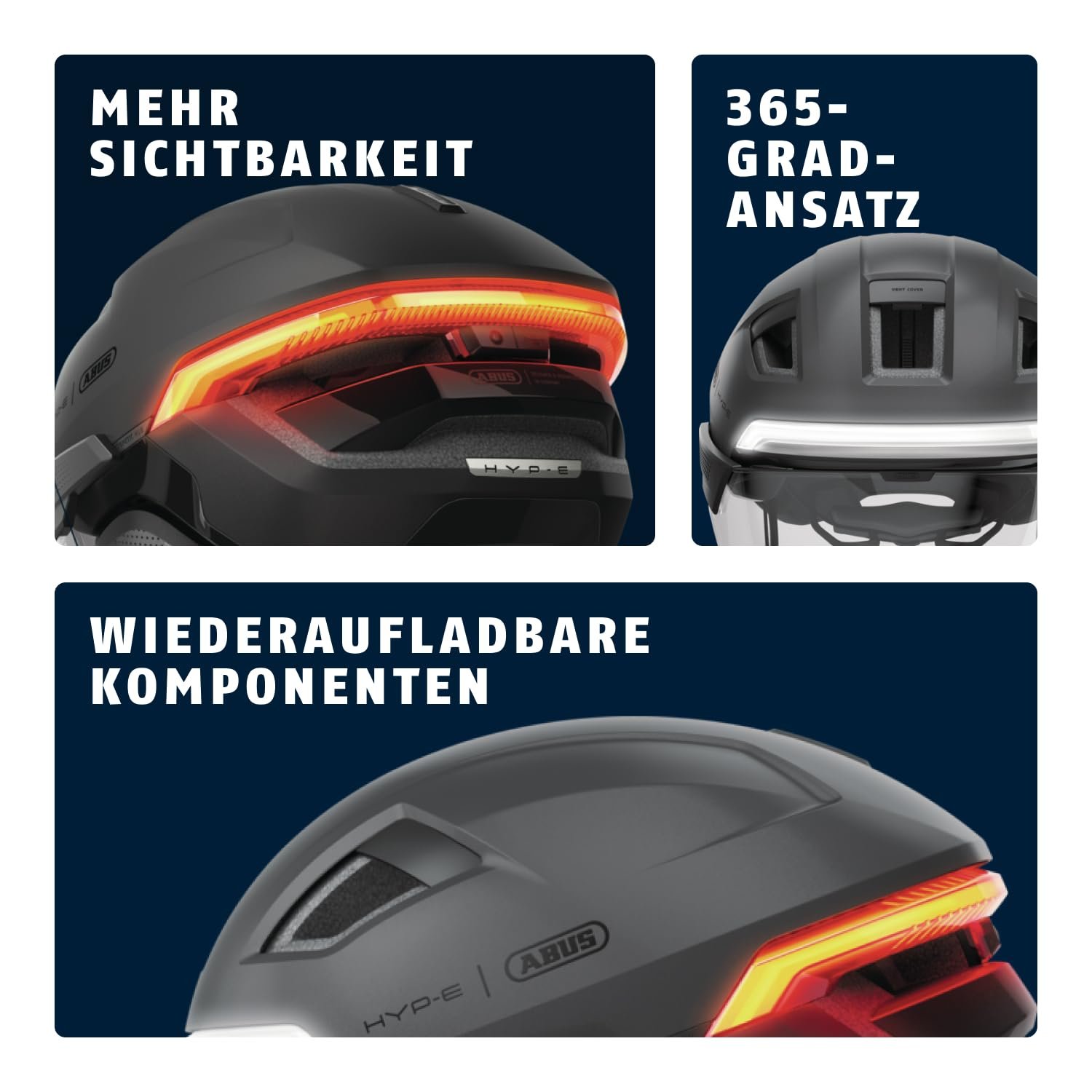 Велосипедний шолом ABUS HYP-E ACE з передньою фарою, задньою фарою та миготливим світлом з козирком та навушниками Також підходить для E-Bike та S-Pedelec для чоловіків та жінок Розмір S, сірий, фото №4