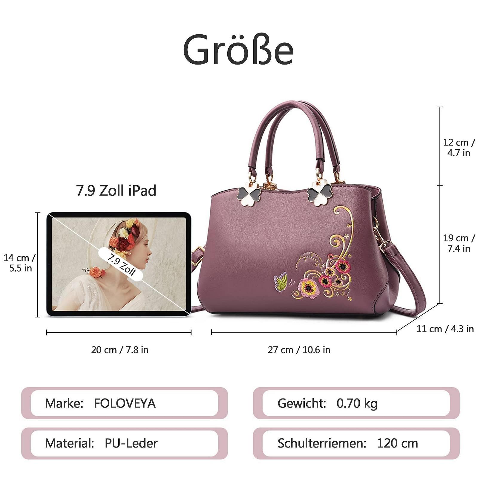 Сумка FOLOVEYA женская элегантная с цветочным узором, на плечо, с верхней ручкой, из искусственной кожи, тоут, кроссбоди для шоппинга, работы, путешествий, вышитая, фото №6