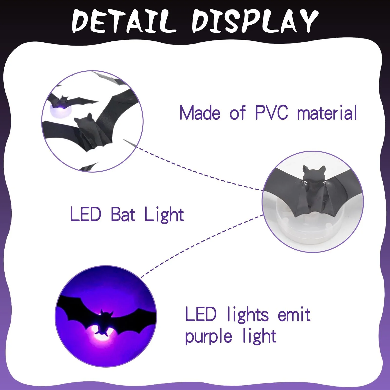 Наклейки на стіну 3D Кажани на Хелловін 36 штук Фіолетовий, фото №3